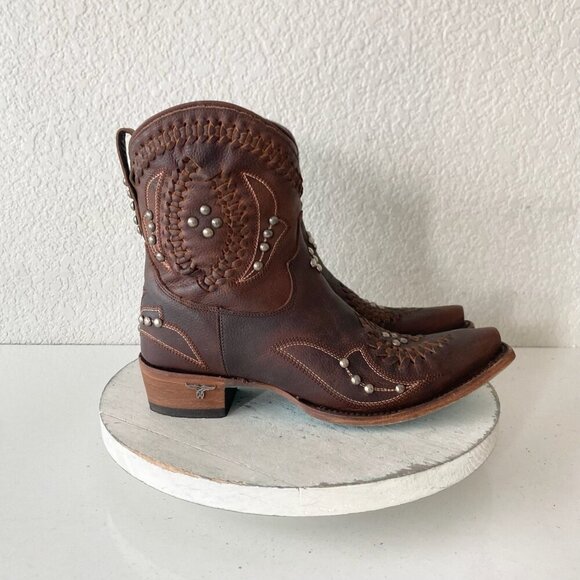 Lane COSSETTE Womens Cowboy Booties 7.5 Cognac Brown Cowgirl Western Short Boots - Picture 2 of 11